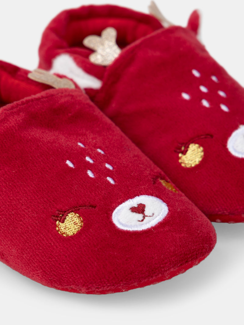 Chaussons rouge visage renne Bébé Fille