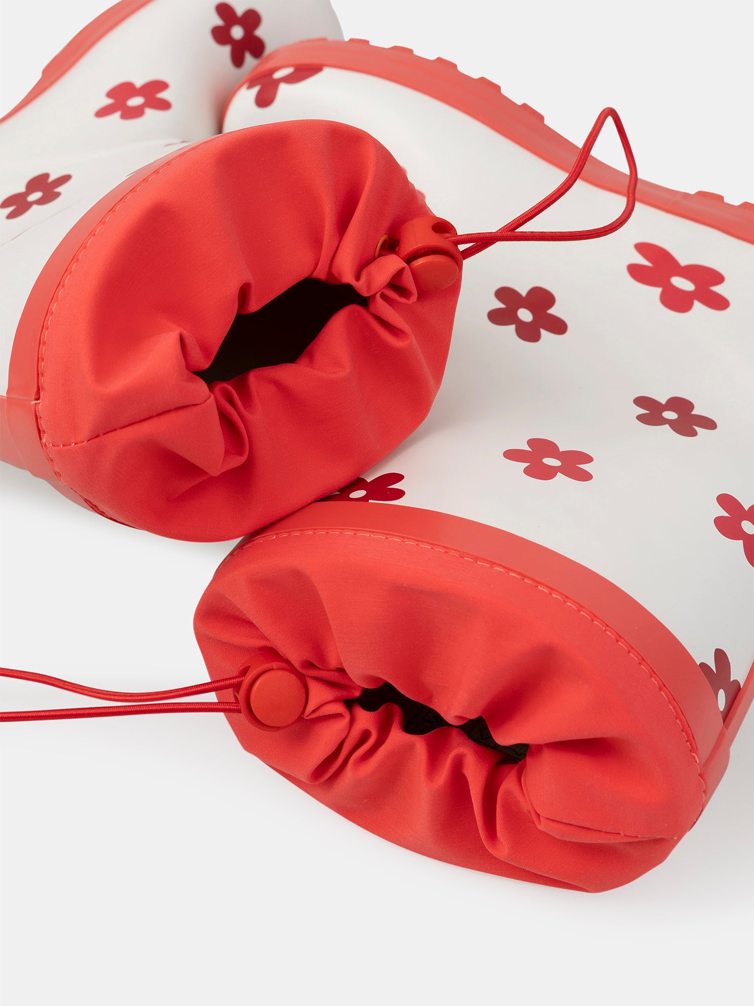 Bota de chuva branca e vermelha com estampado floral para meninas