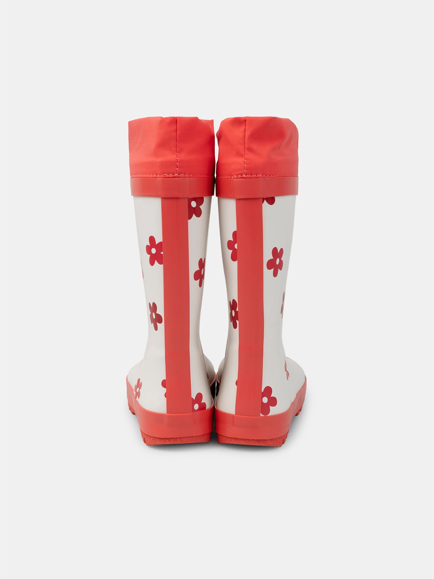 Bota de chuva branca e vermelha com estampado floral para meninas