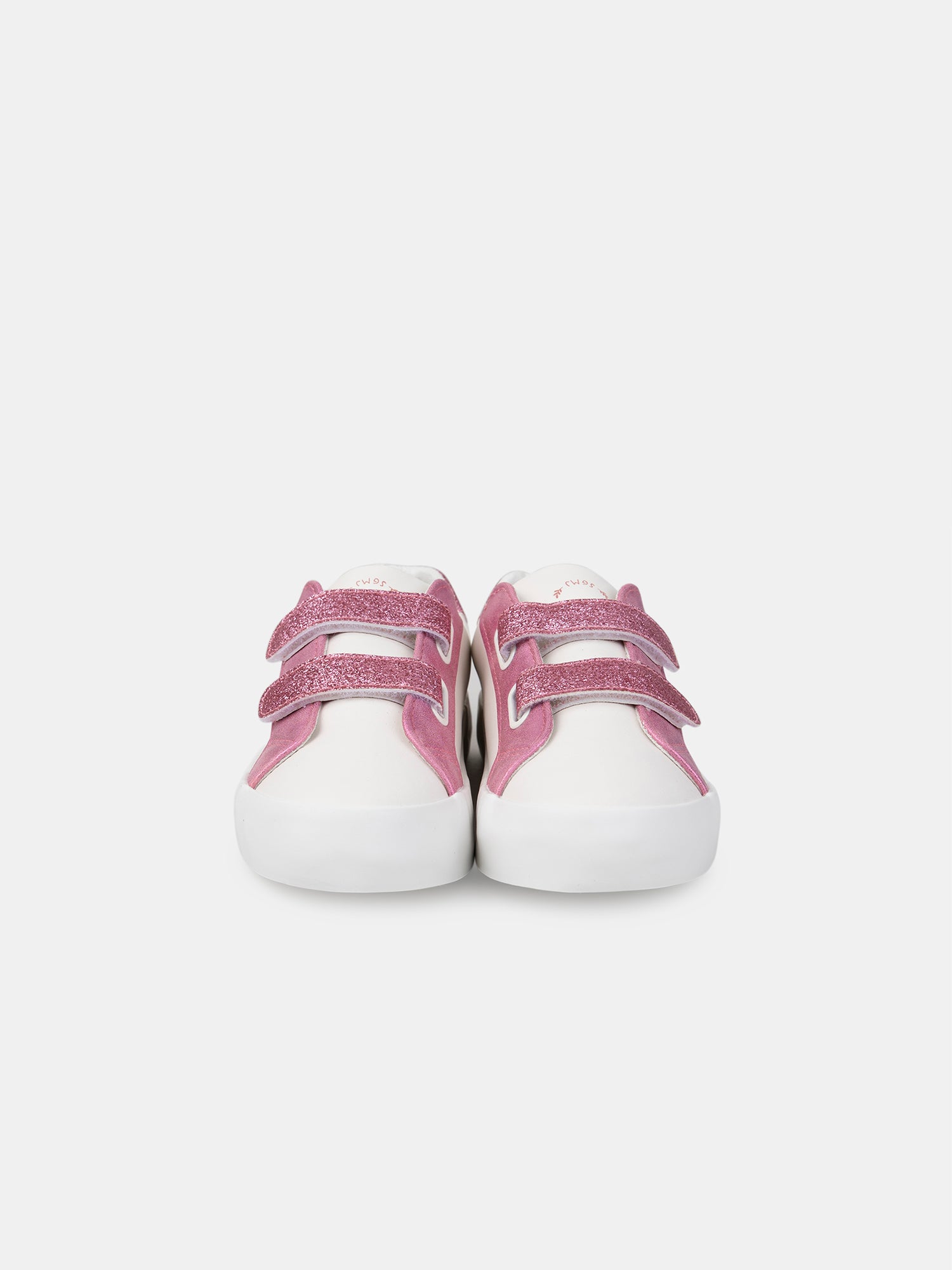 Sneakers brancas com remendo de estrela rosa brilhante para meninas