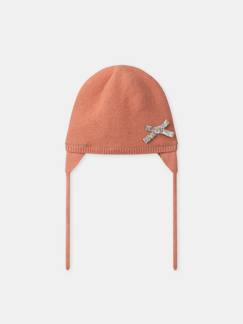 Gorro de lã rosa com laço para menina recém-nascida
