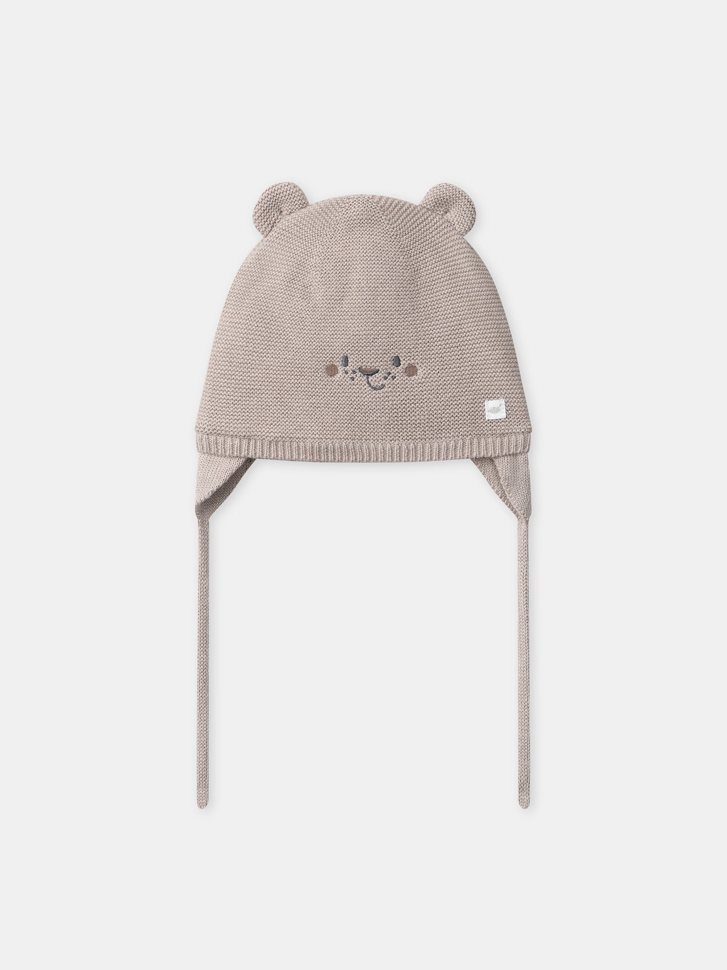 Gorro cinza em malha com rosto de animal para recém-nascido menino