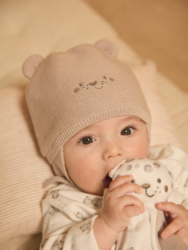 Gorro cinza de malha com rosto de animal para rapazes