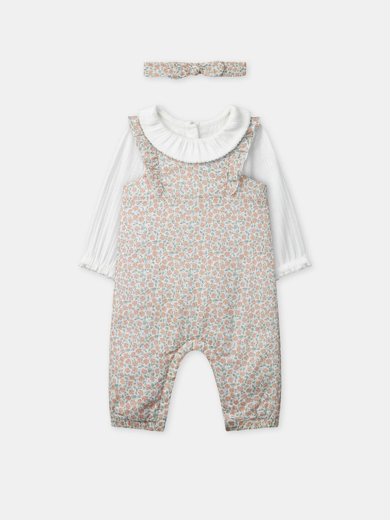 Conjunto de combinação com estampa floral + body + faixa para recém-nascido menina
