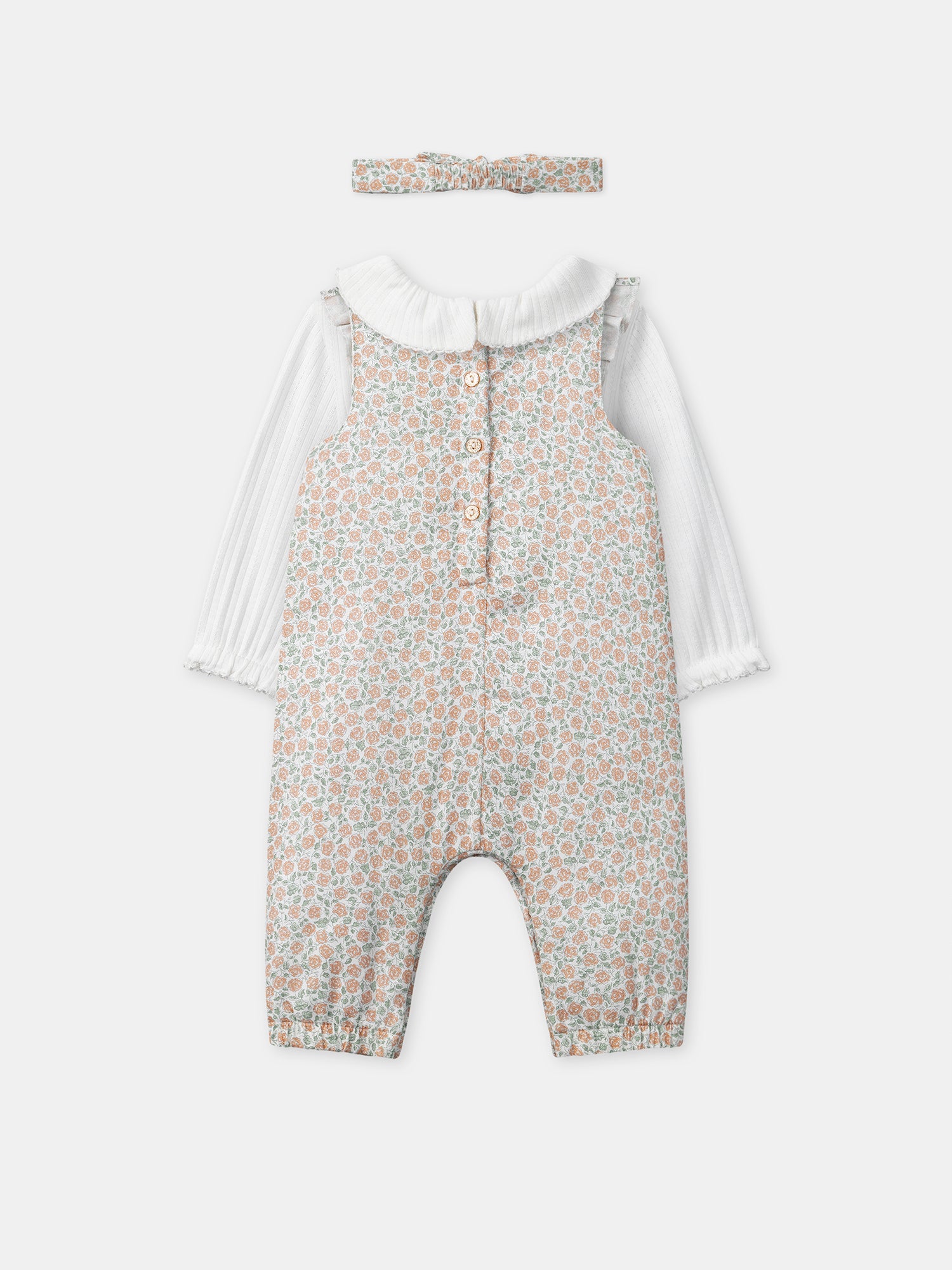 Conjunto de combinação com estampa floral + body + faixa para recém-nascido menina