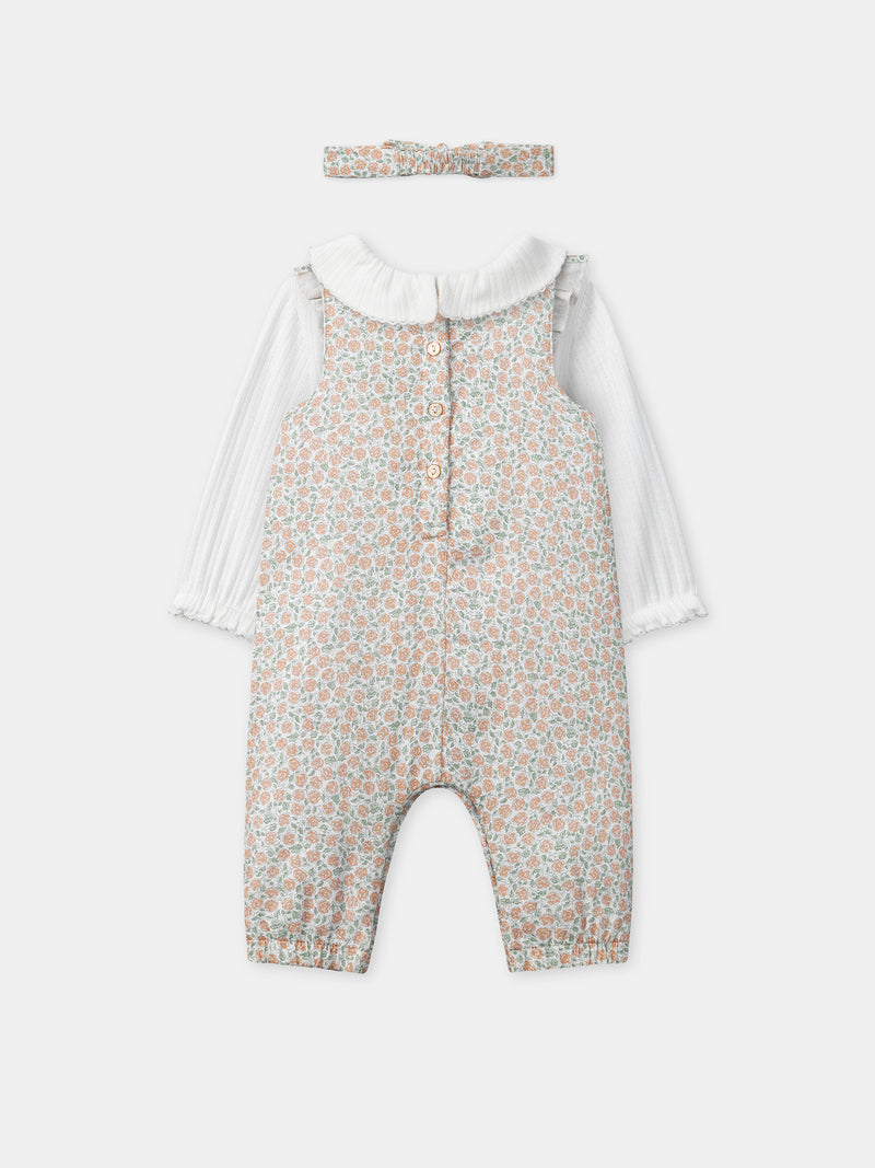 Conjunto de combinação com estampa floral + body + faixa para recém-nascido menina
