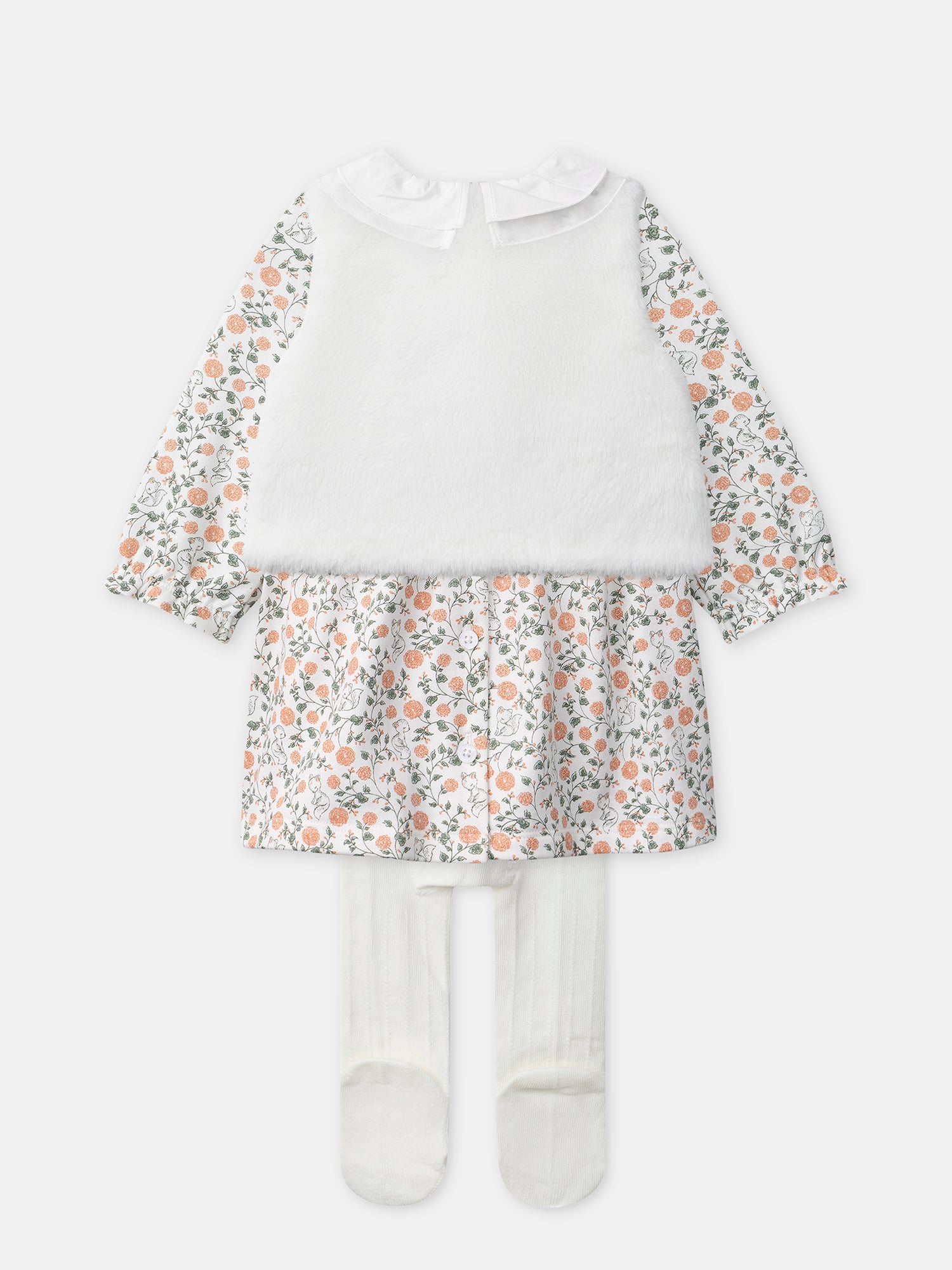 Conjunto de vestido com estampado floral + colete + collants para Bebés Meninas