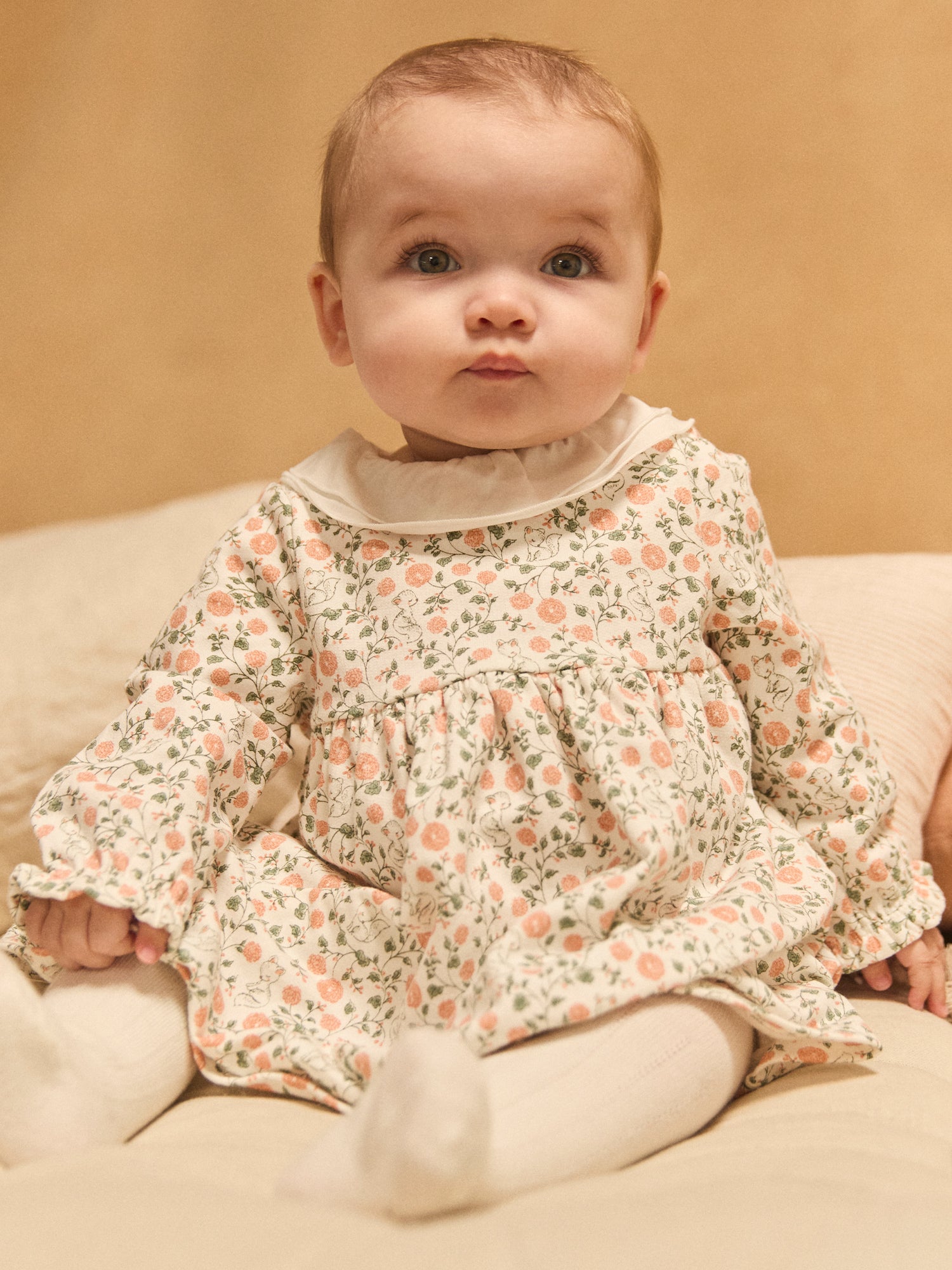 Conjunto de vestido com estampado floral + colete + collants para Bebés Meninas