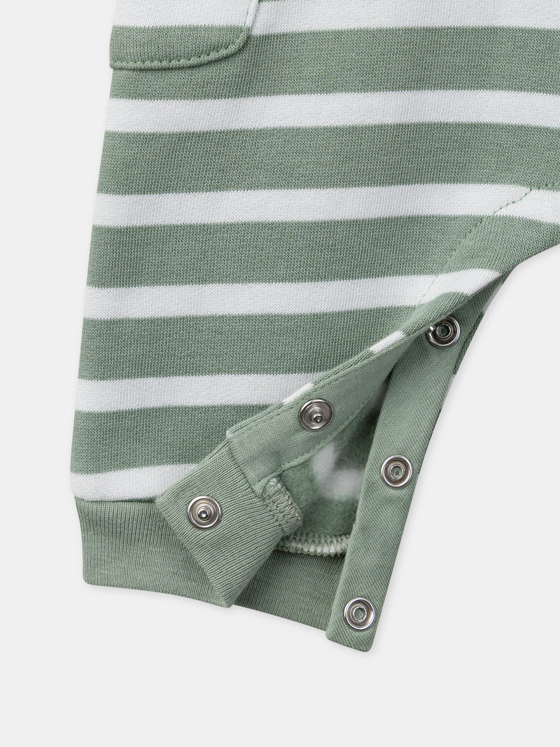Conjunto riscas verdes + body + meias para menino recém-nascido
