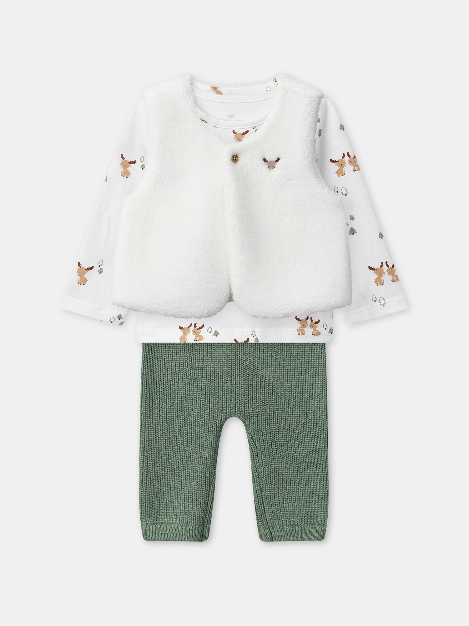 Conjunto de nascimento para menino com t-shirt impressa + colete + calças