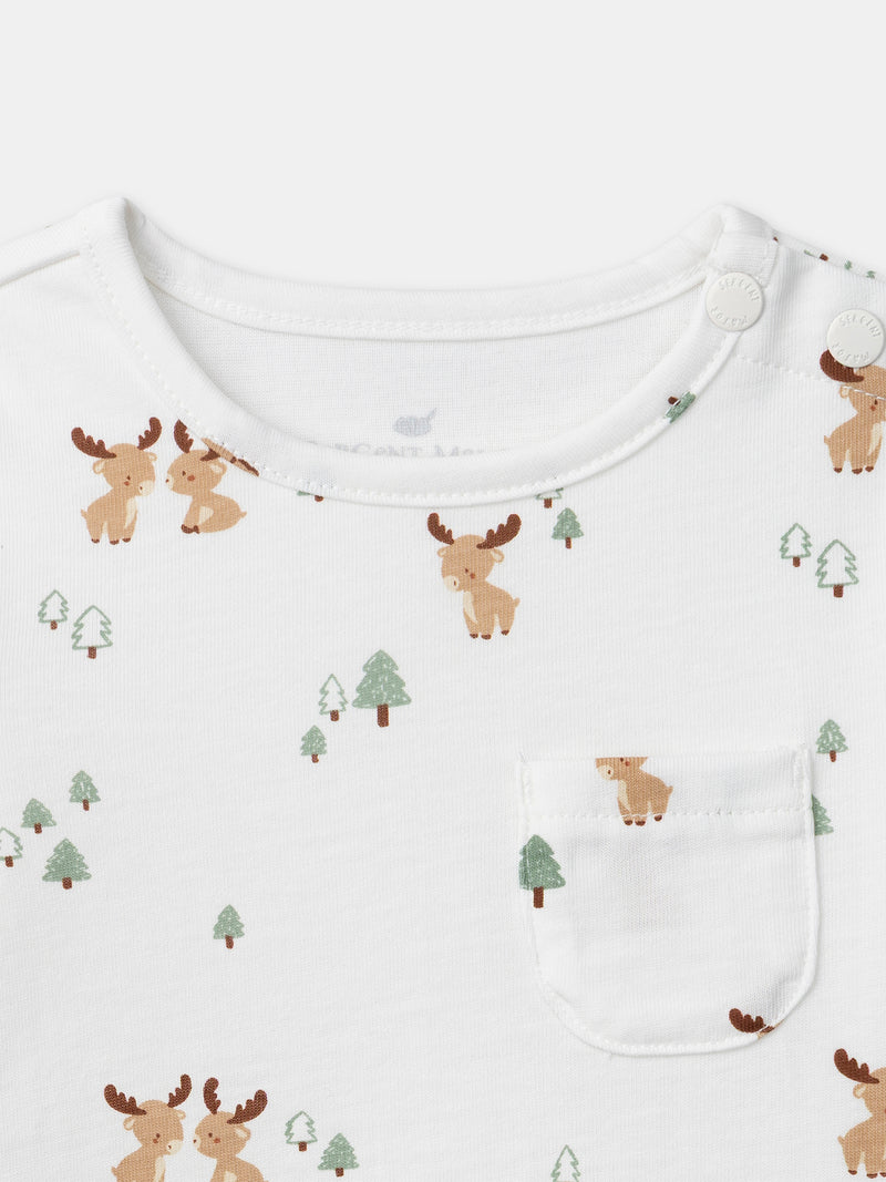 Conjunto de t-shirt com veado impresso + colete + calças para menino recém-nascido