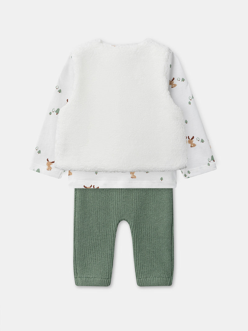 Conjunto de t-shirt com veado impresso + colete + calças para menino recém-nascido