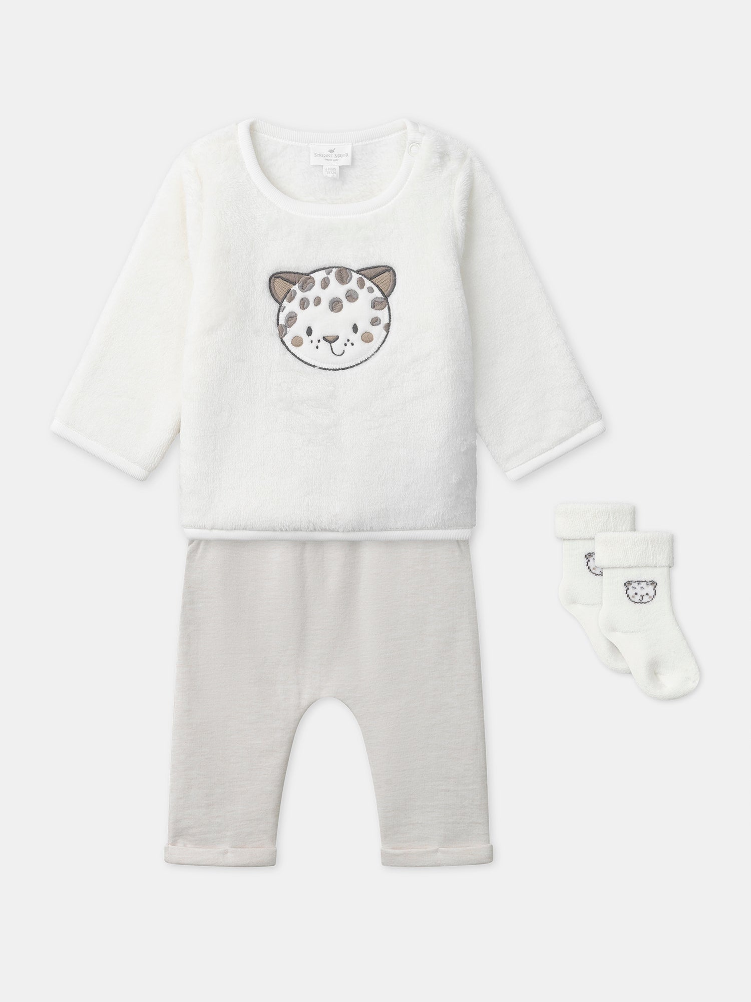 Conjunto de sweatshirt branca + calças + meias para recém-nascido unissexo