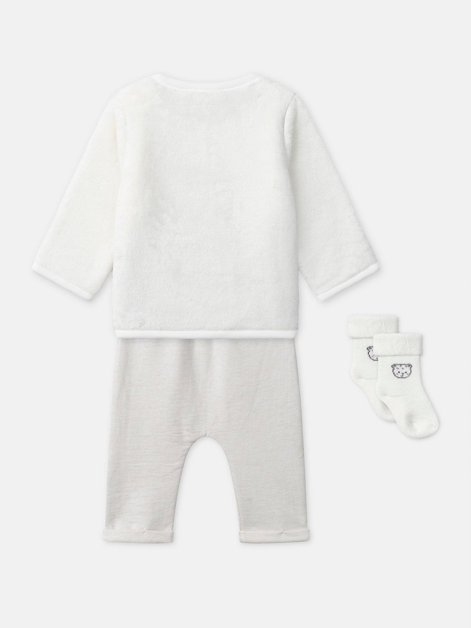 Conjunto de sweatshirt branca + calças + meias para recém-nascido unissexo