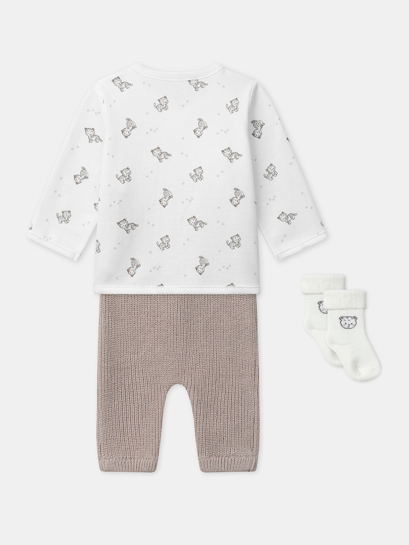 Conjunto de soutien com estampado de pantera + calças + meias para recém-nascidos unissexo