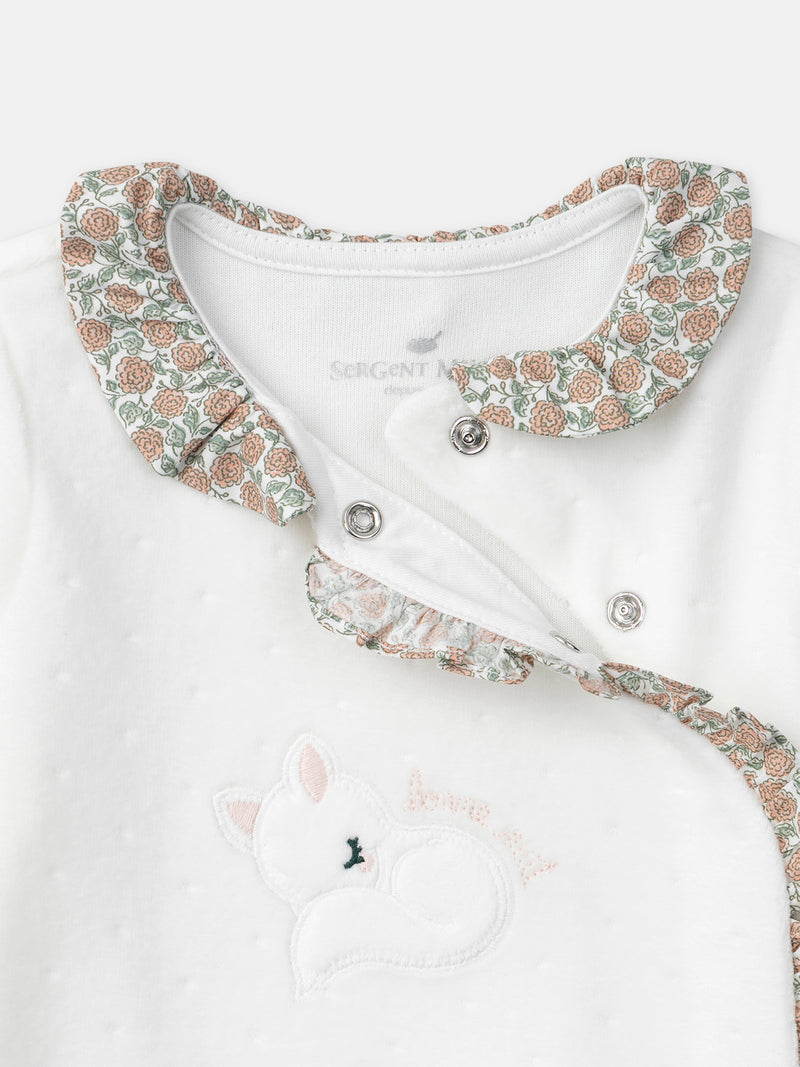 Saco de cama em veludo branco e floral para recém-nascida