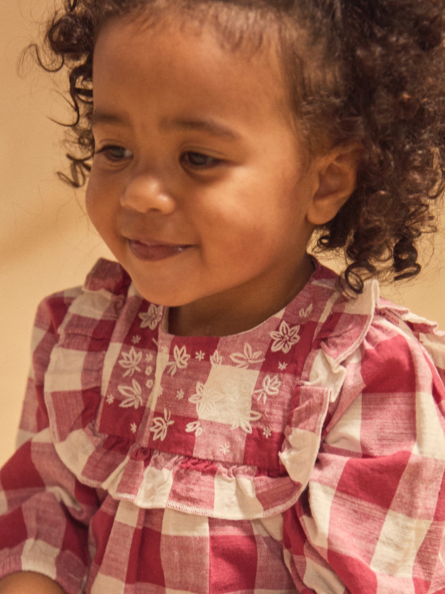 Vestido a Carreaux Branco e Rosa com Volantes para Bebé Menina