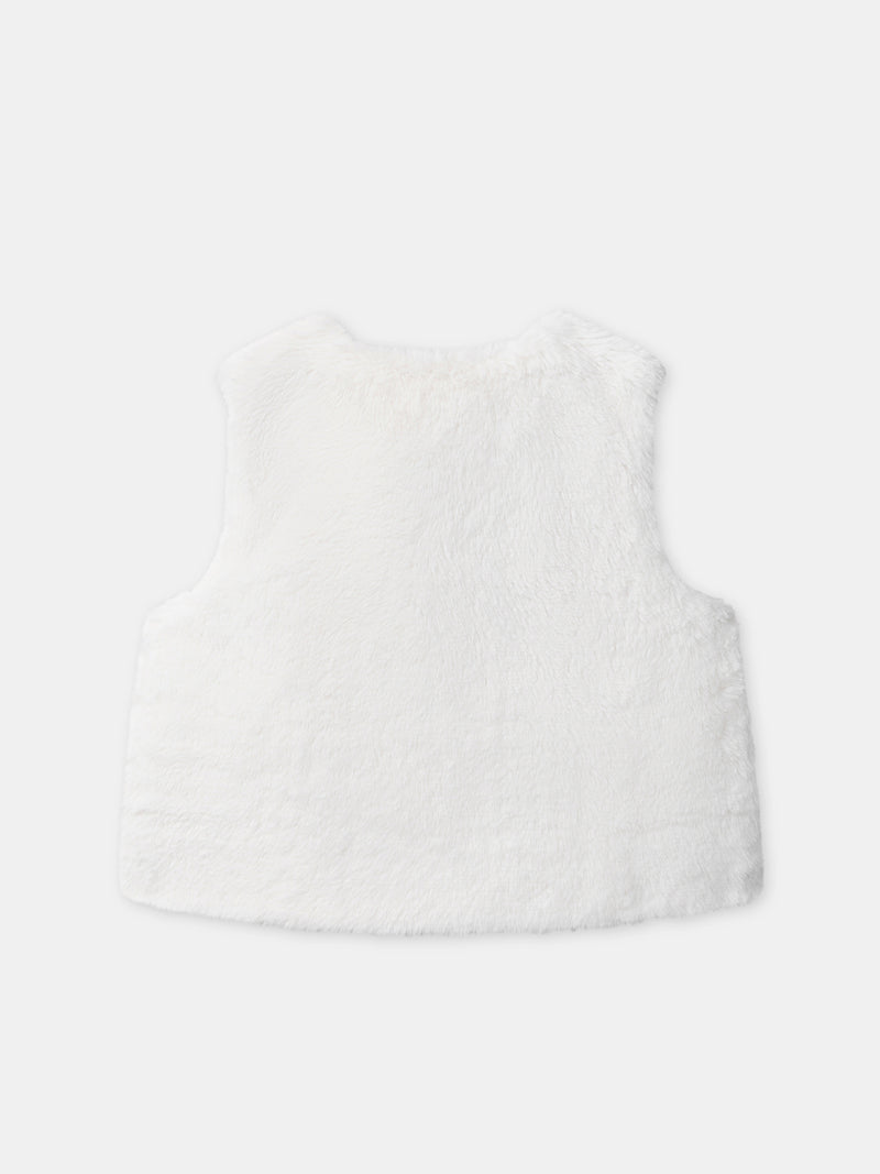Gilet reversível branco de pele ou estampado floral para menina