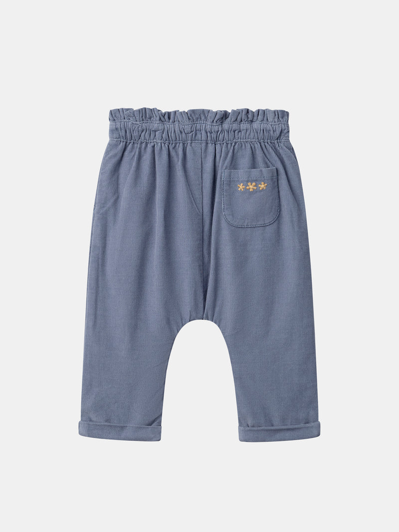 Calças de veludo azul para menina