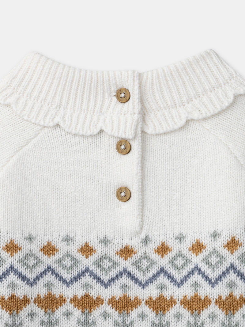 Pullover branco em jacquard para menina