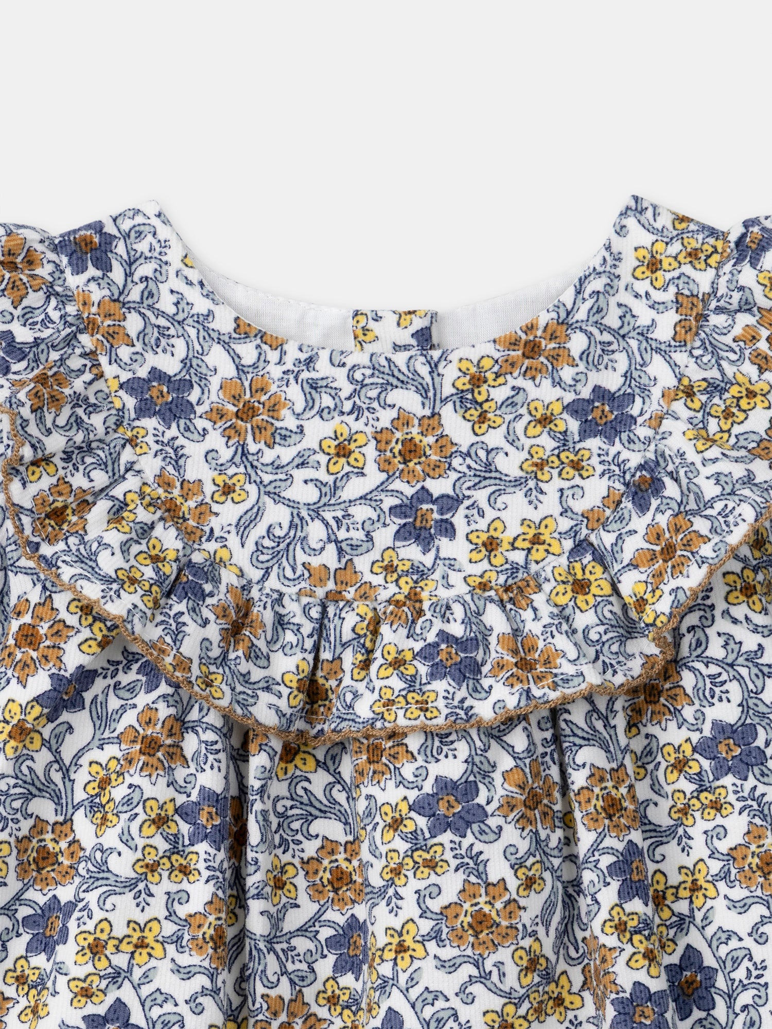 Vestido em veludo com estampa floral para meninas