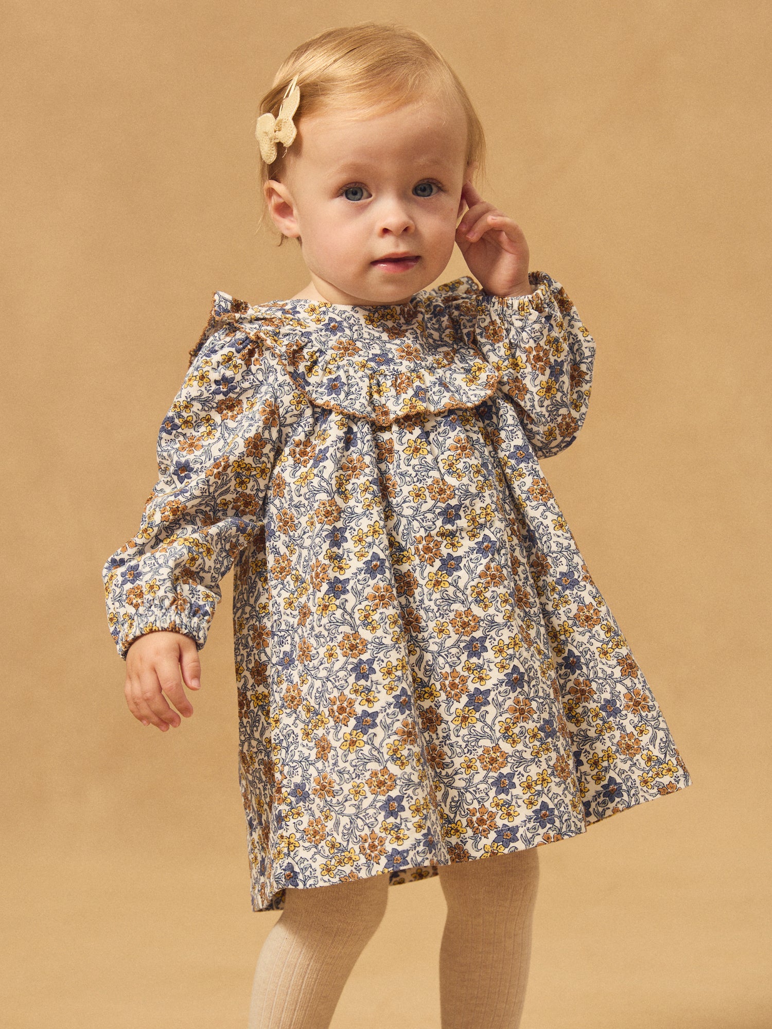 Vestido de Veludo Impressão Floral para Bebés Meninas