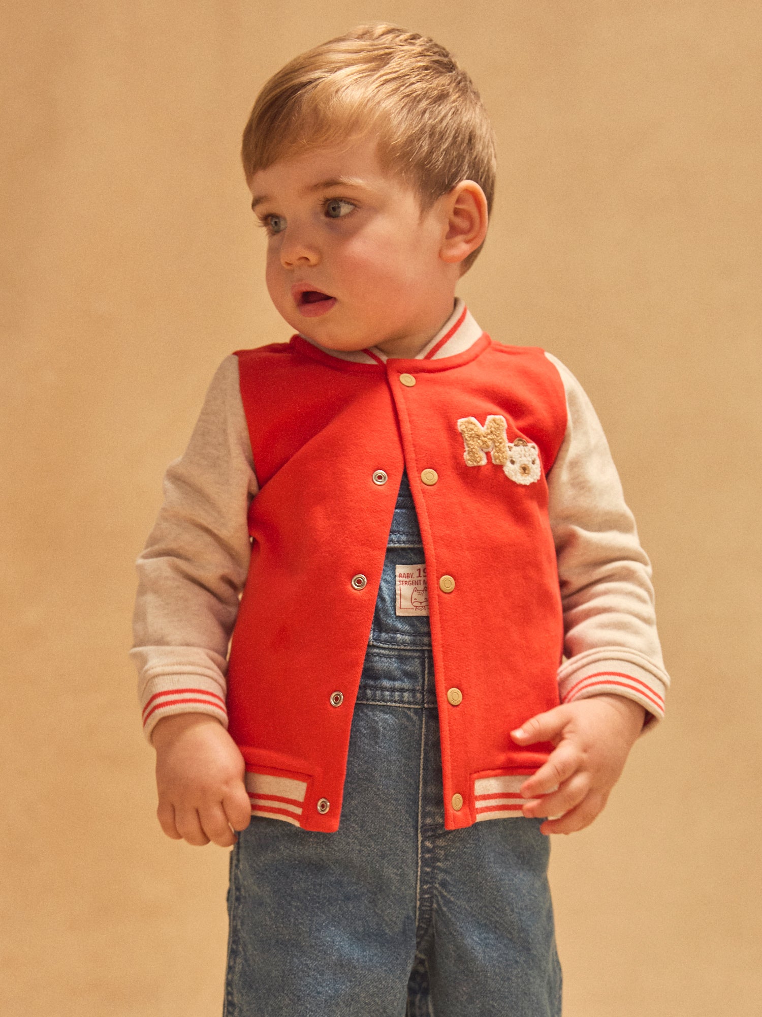 Casaco Teddy vermelho e ecru bebé menino