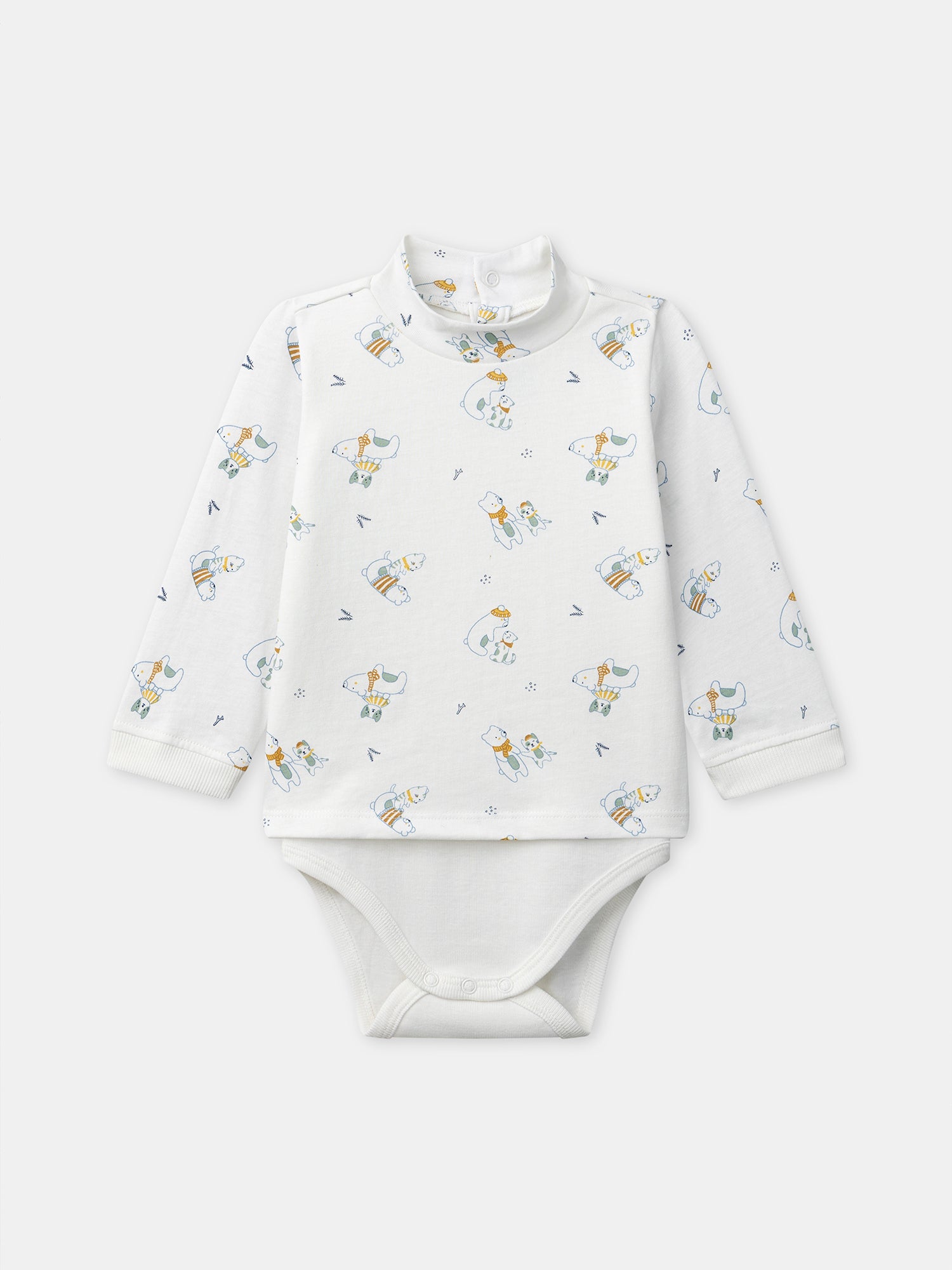 Body branco com estampa de animais e gola para bebé garoto