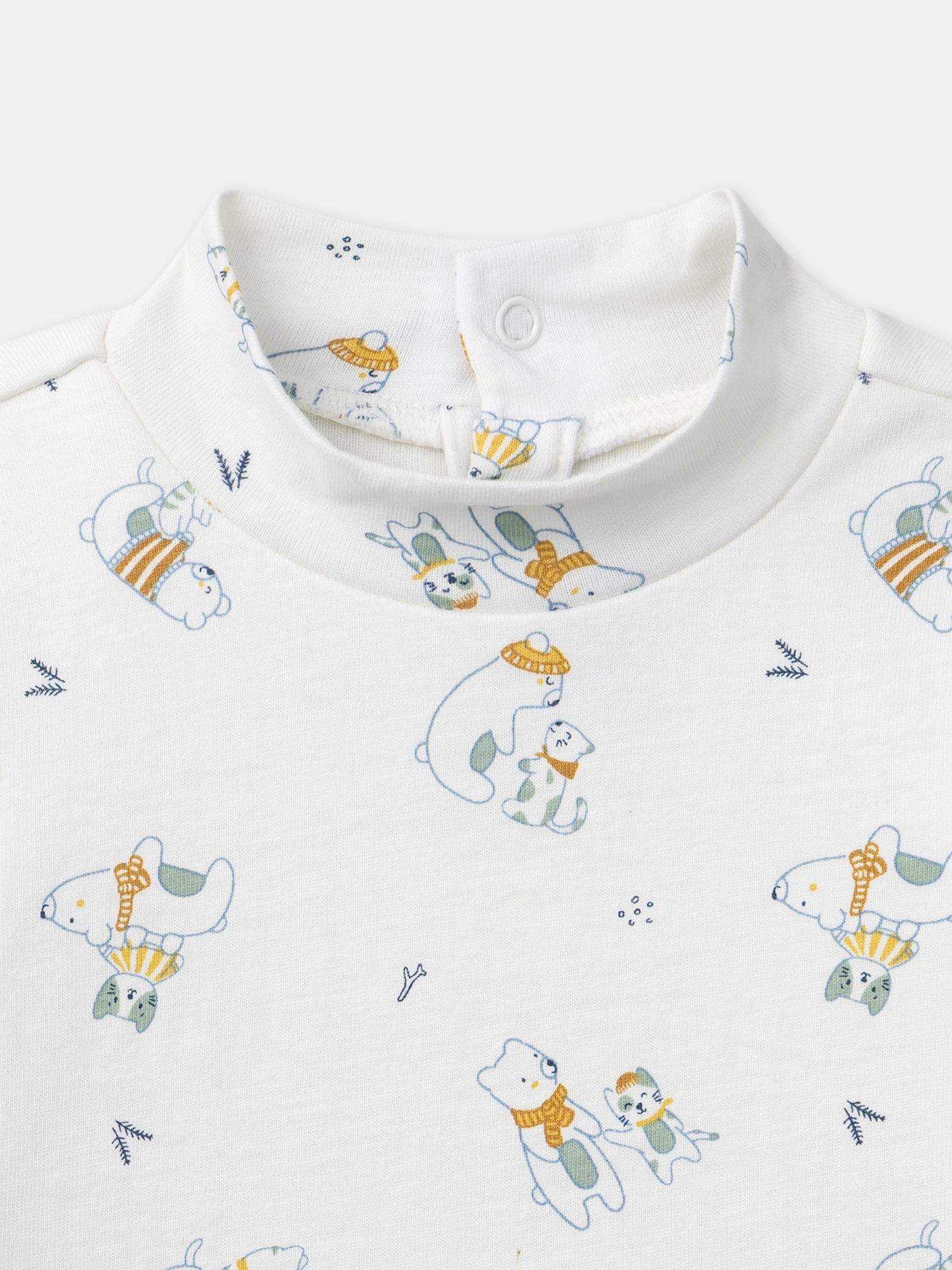 Body branco com estampa de animais e gola para bebé garoto