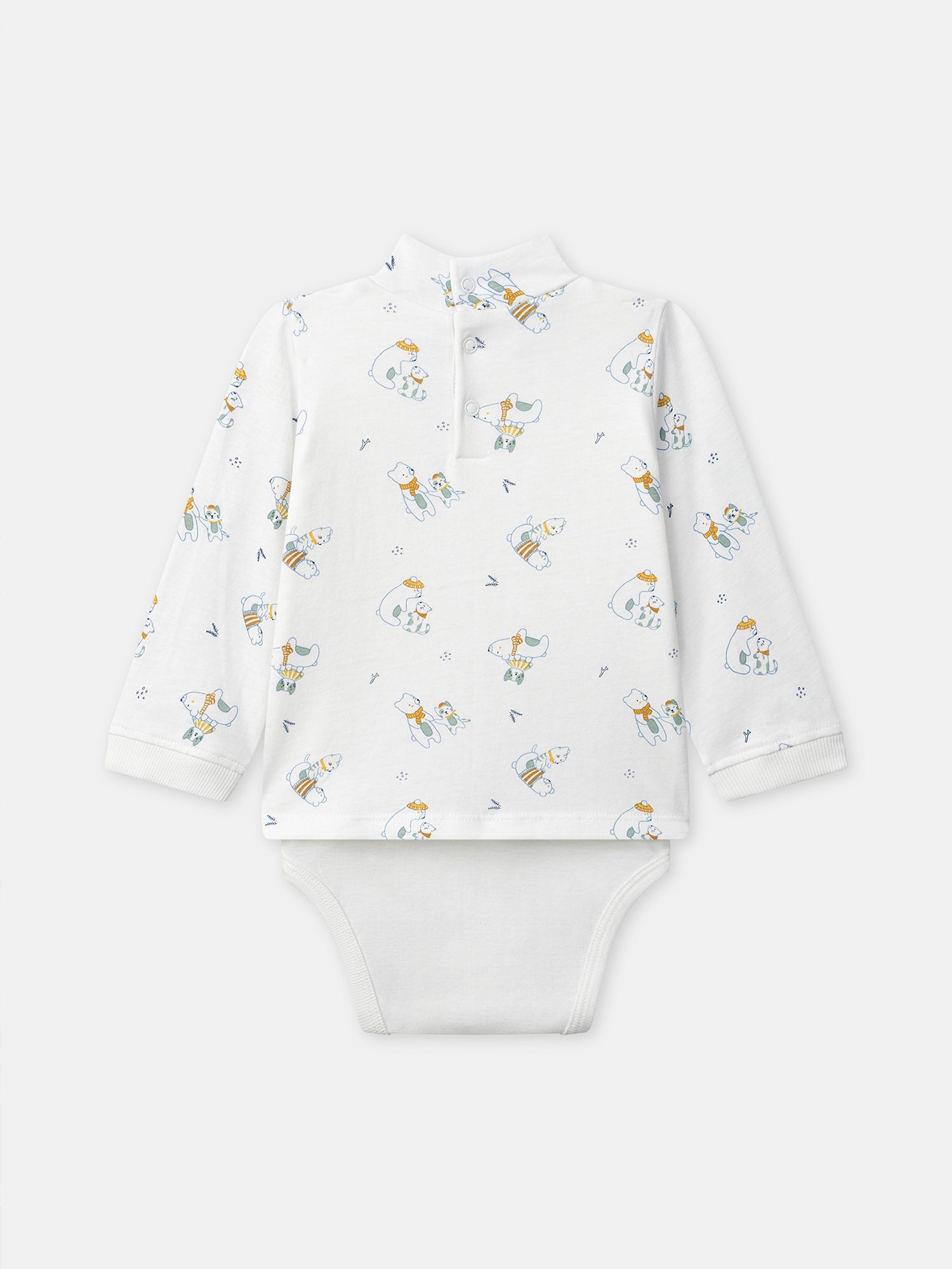Body branco com estampa de animais e gola para bebé garoto