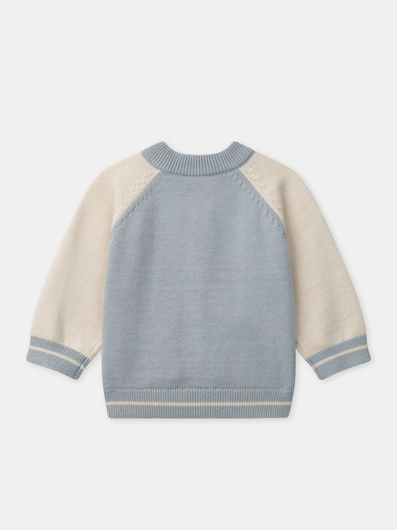 Cardigan azul cinza e creme com fecho para bebé rapazes