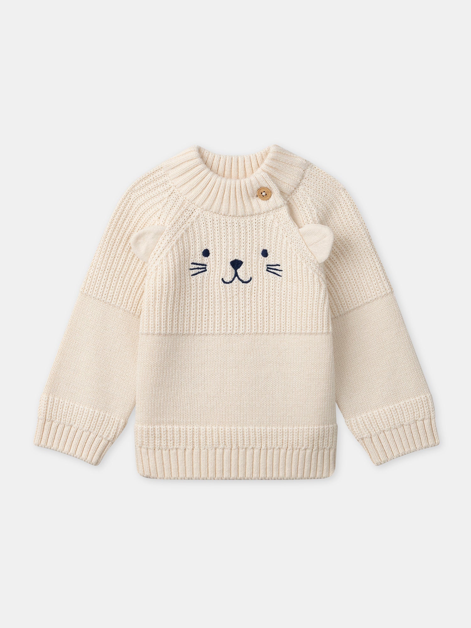 Pullover bege com cara de animal para bebé rapaz