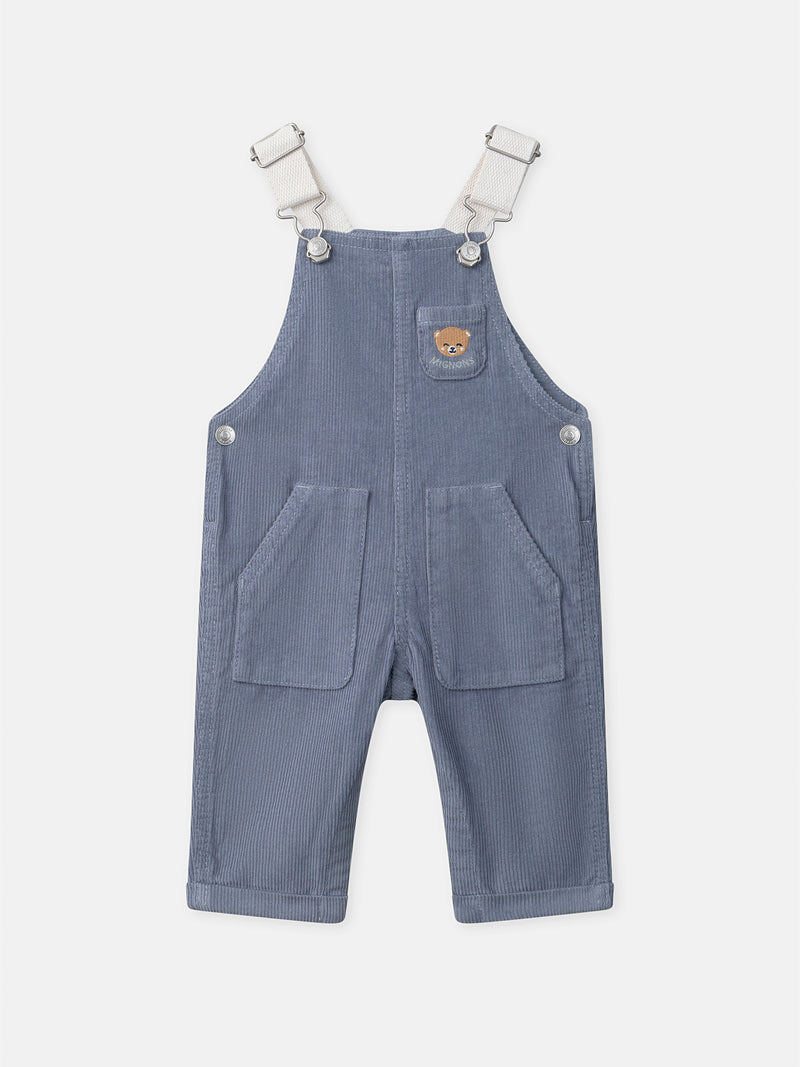 Salopette bleue grisé en velours Bébé Garçon