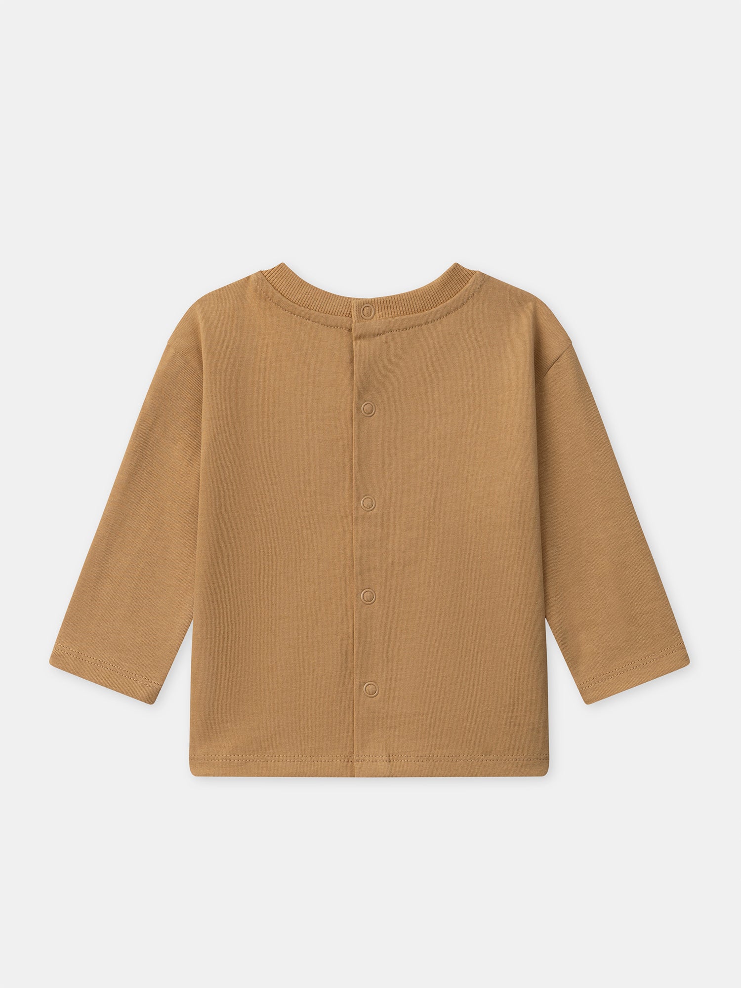 T-shirt castanha com patch de urso e mangas longas para Bebé Rapaz