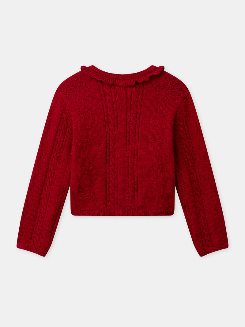 Cardigan rouge à col volant Fille