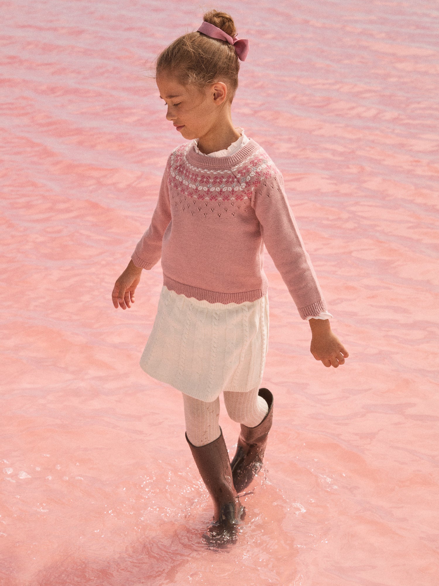 Pullover Rosa com Padrão Jacquard para Meninas