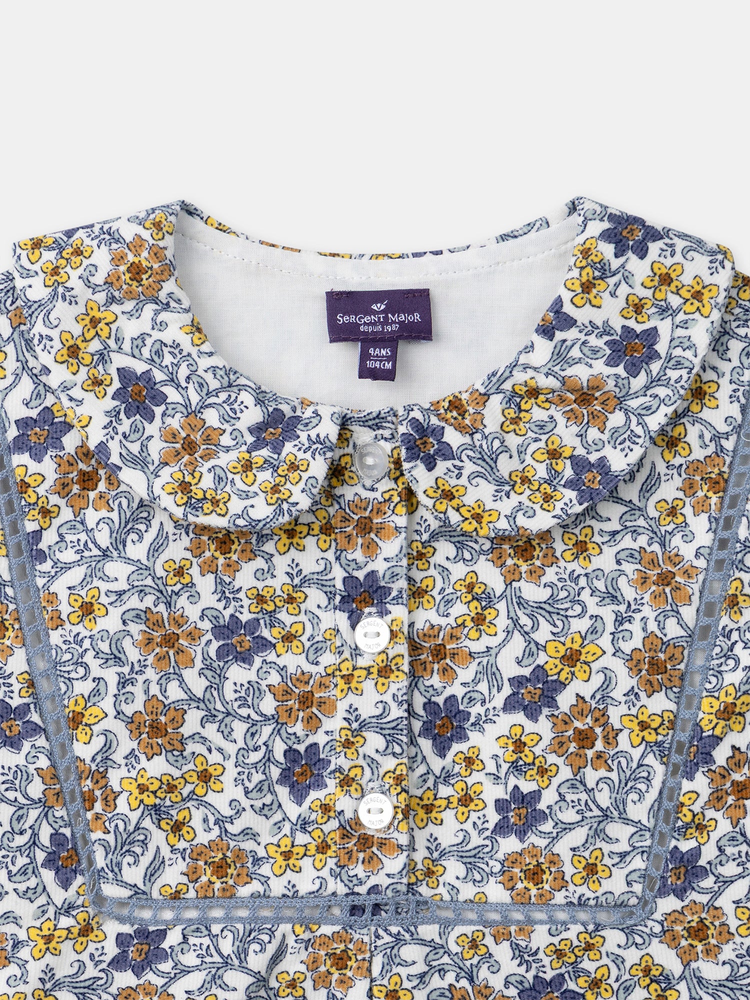 Blusa para meninas com colarinho estilo Peter Pan e estampa floral