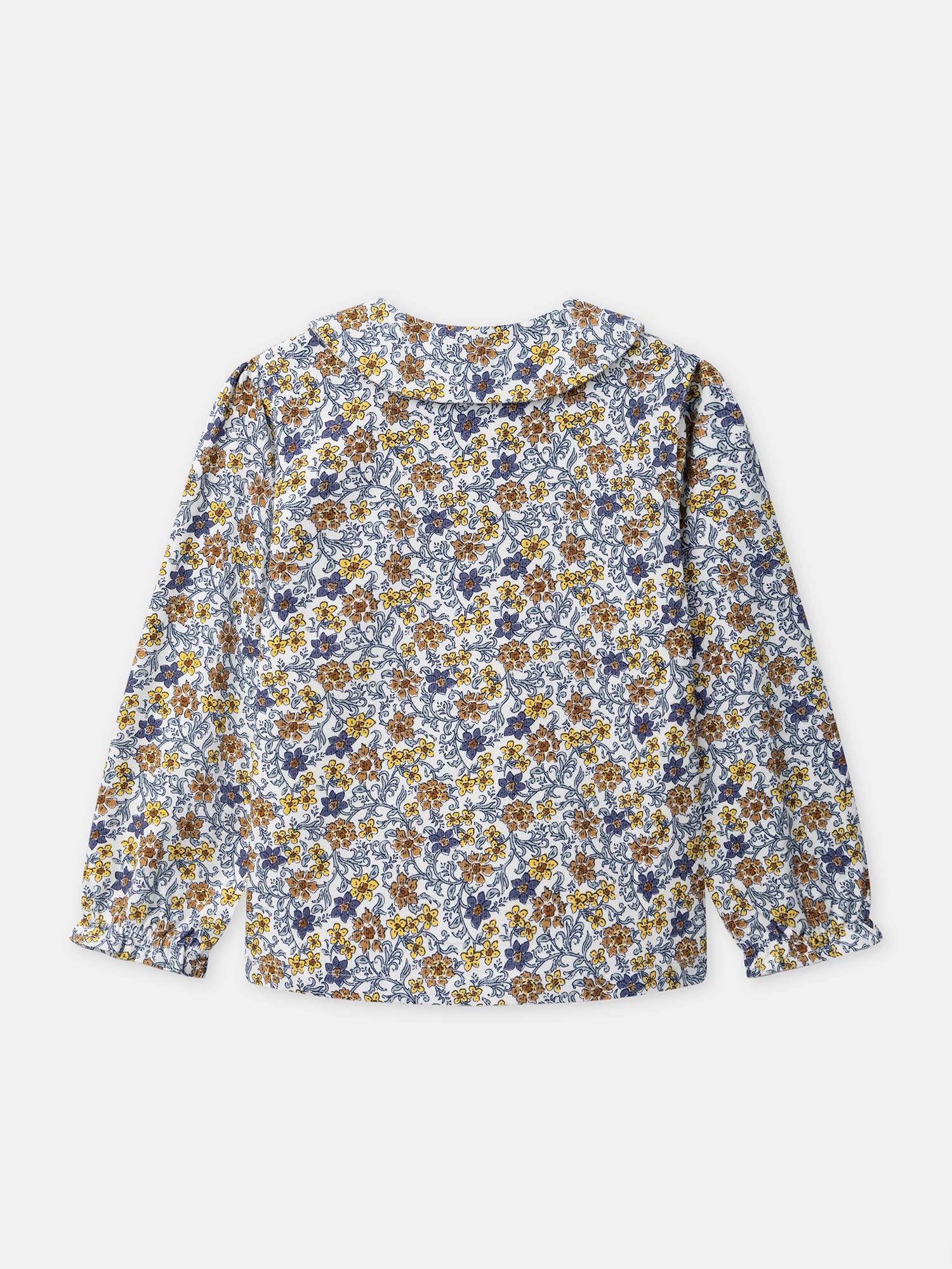 Blusa para meninas com colarinho estilo Peter Pan e estampa floral