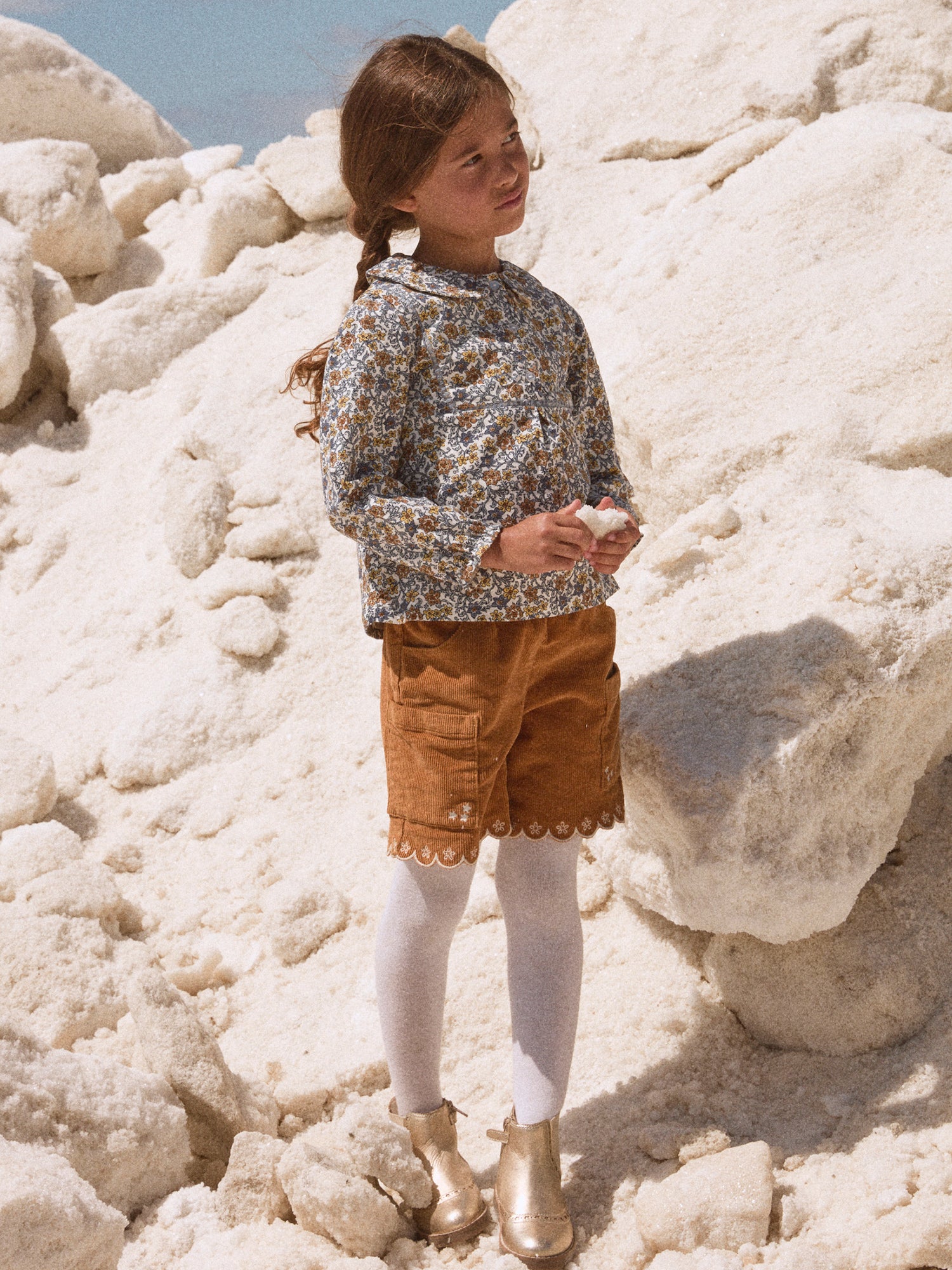 Blusa para meninas com colarinho estilo Peter Pan e estampa floral