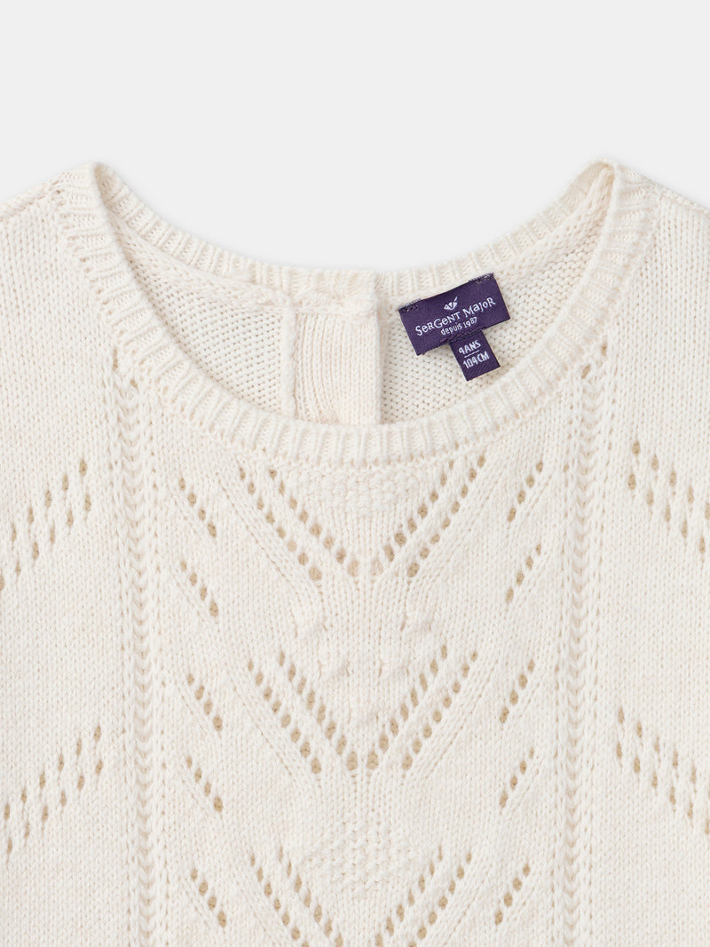 Robe bi-matière pull écru et bas imprimé fleuri Fille