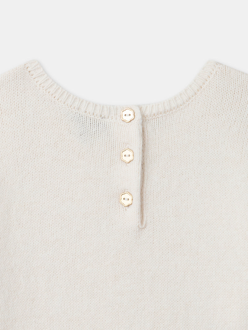 Robe bi-matière pull écru et bas imprimé fleuri Fille