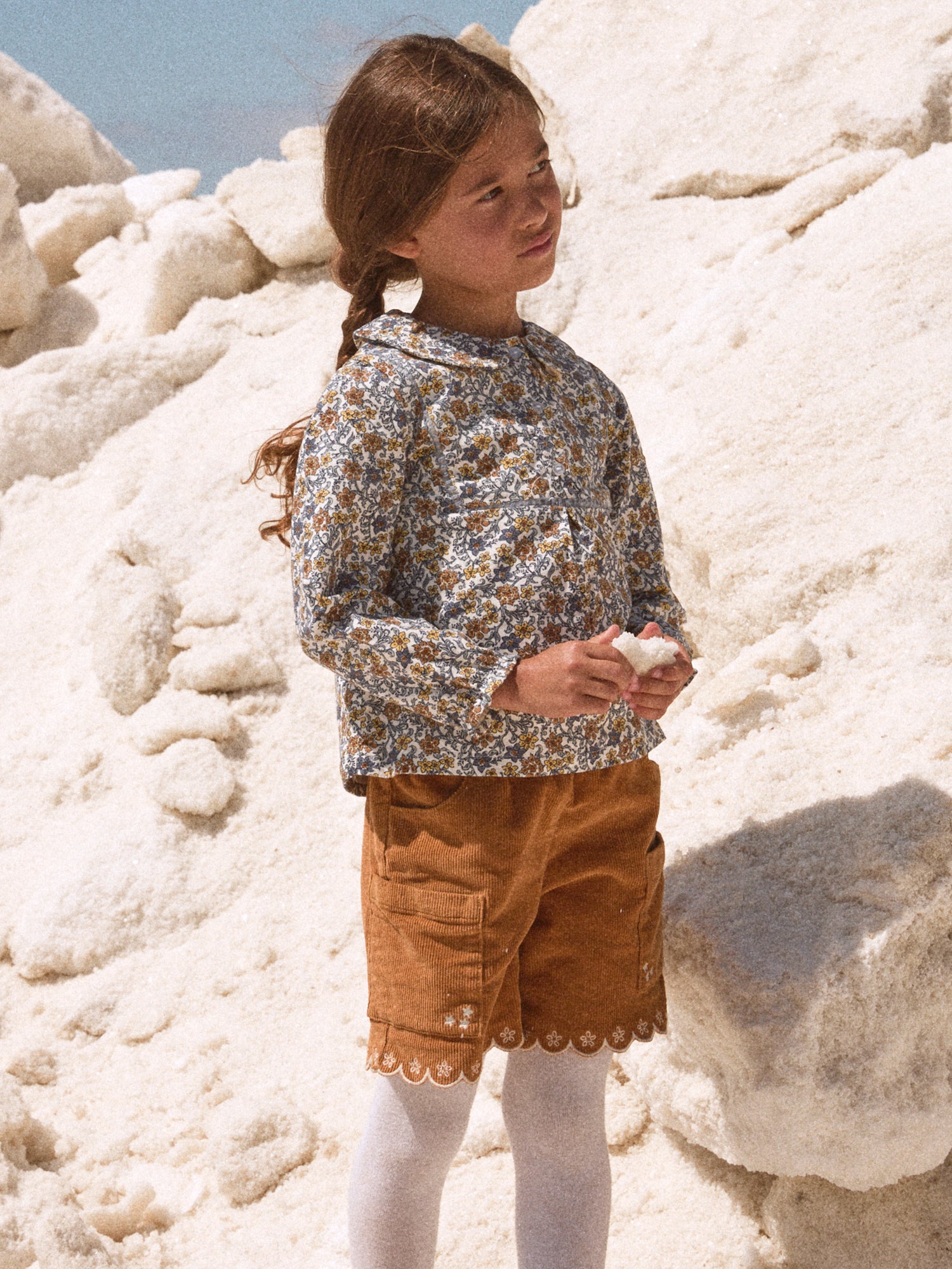 Bermuda Castanha em Veludo para Meninas