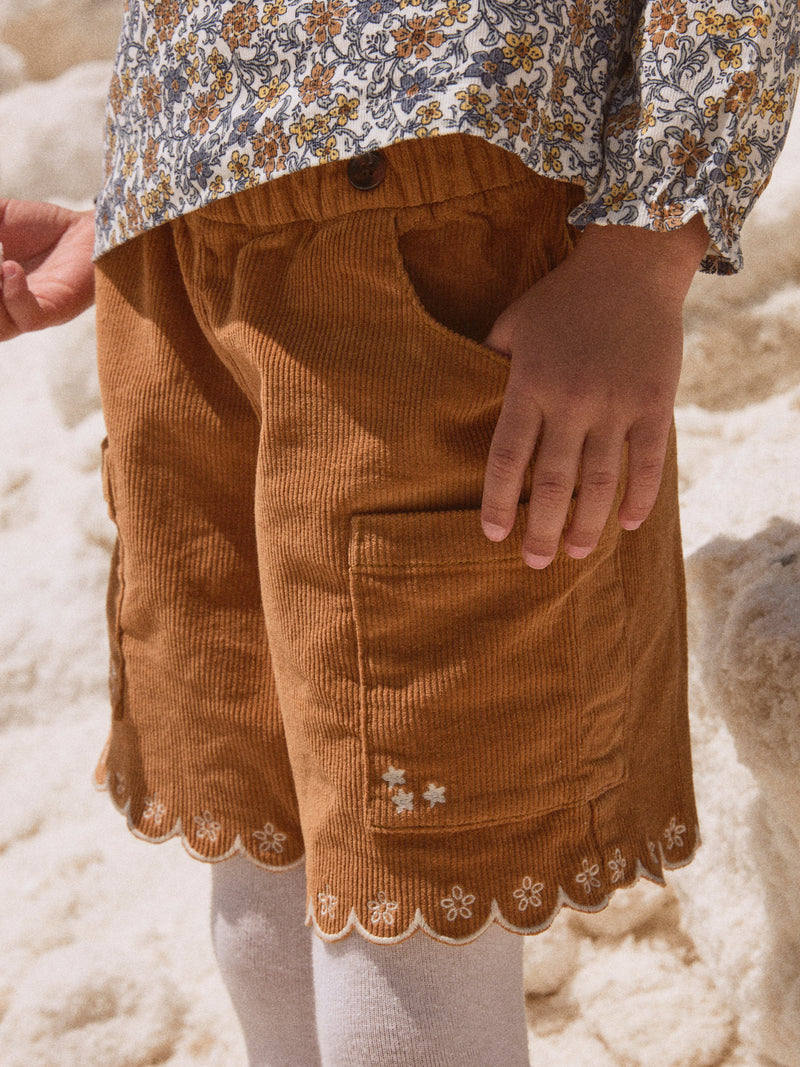 Short marron en velours Fille