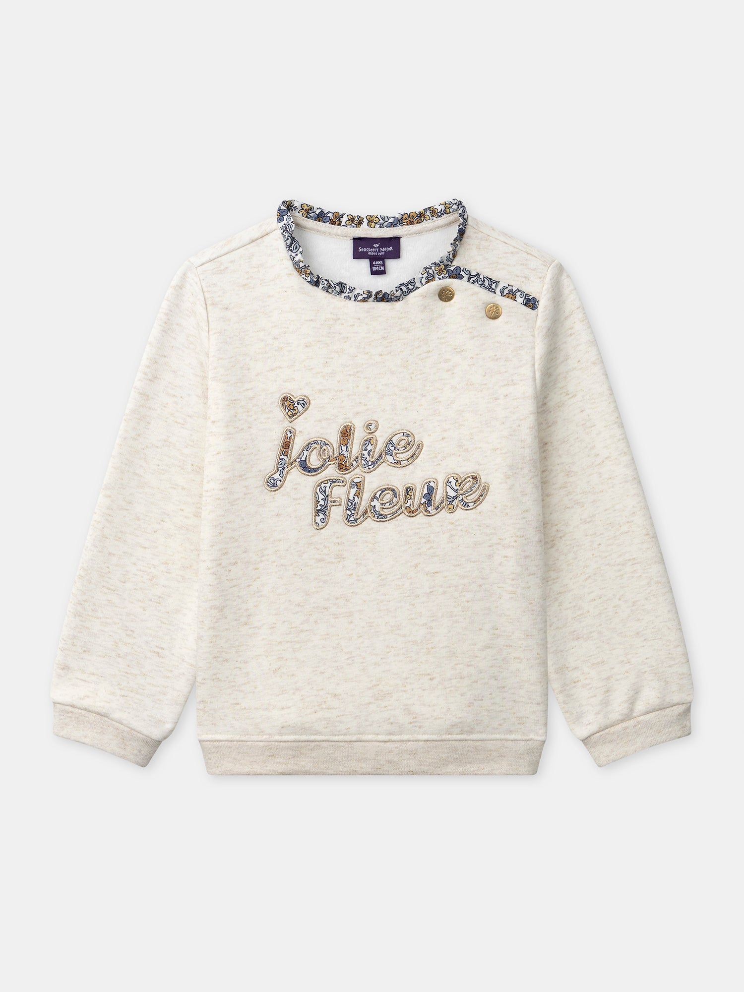 "Sweatshirt ecru com bordado ""Jolie Fleur"" para meninas"