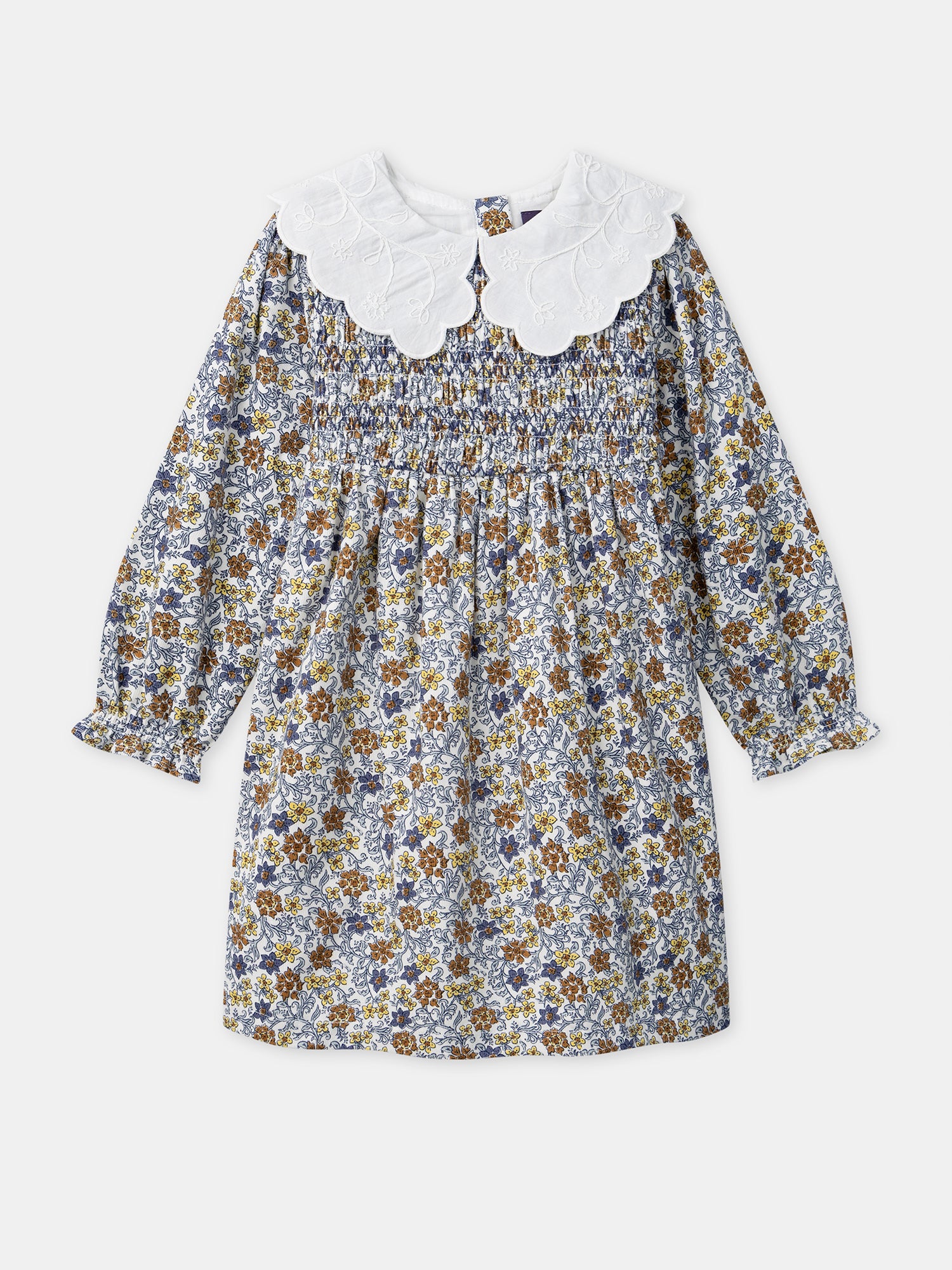 Vestido estampado floral com golinha branca para Menina