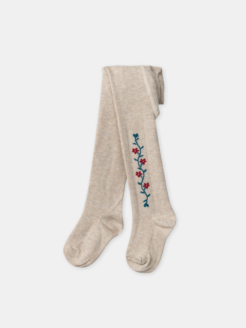 Collant bege com padrão floral para menina