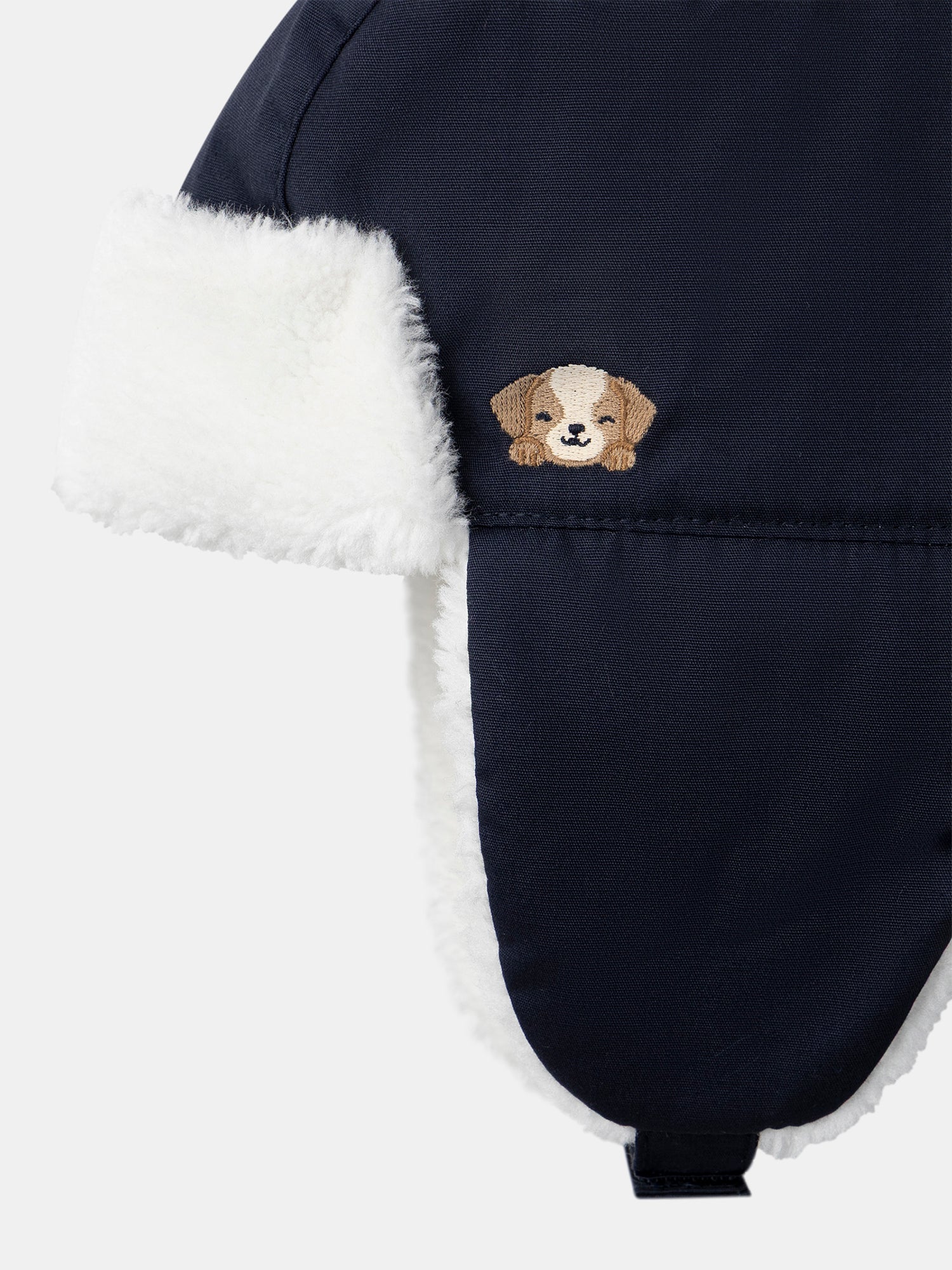 Gorro azul escuro que cobre as orelhas para bebé menino