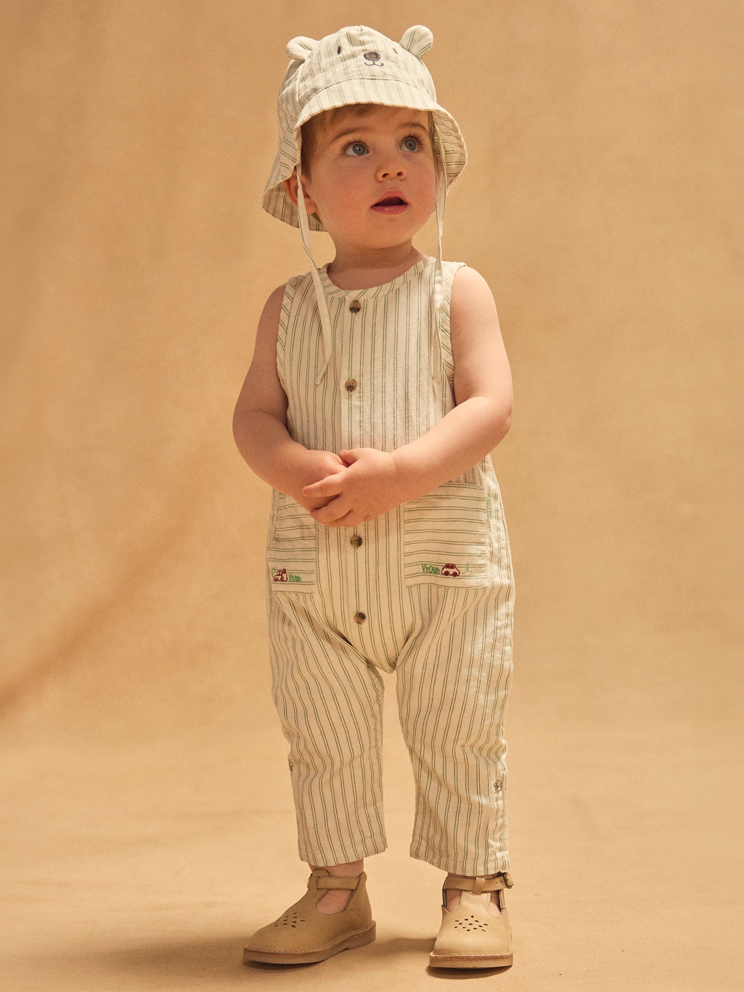 Bob Urso Branco com Listras Verdes Bebé Menino