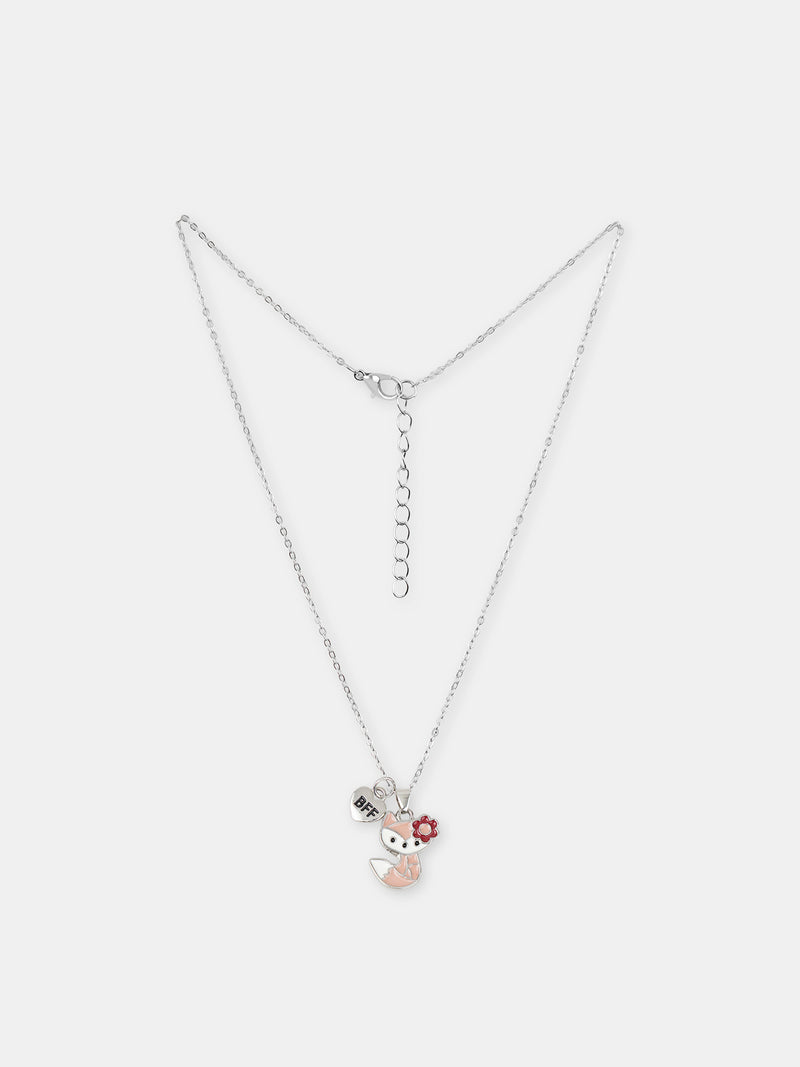 2 Colliers argentés pendentifs renards Fille