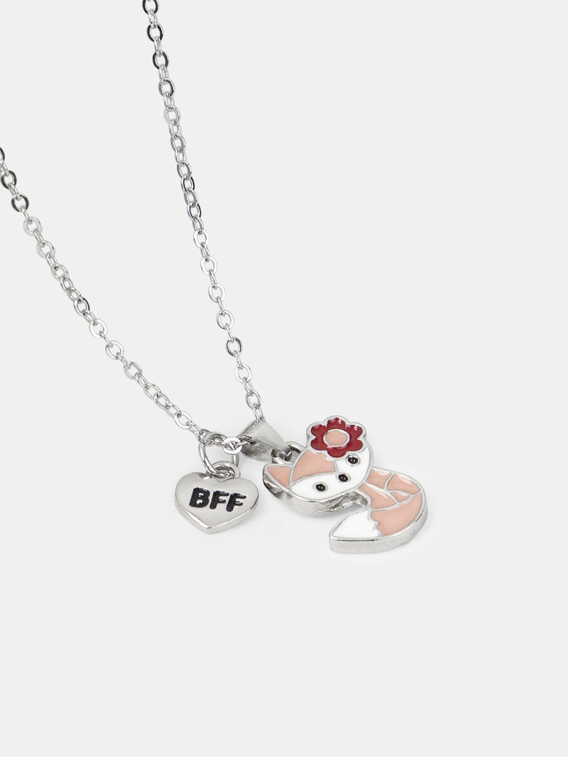 2 Colliers argentés pendentifs renards Fille
